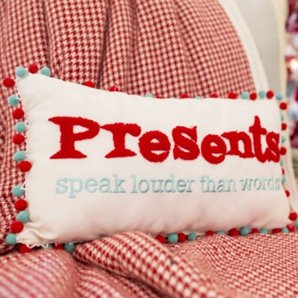 NWT Holiday Pillow with Pom Pom Trim - Presents